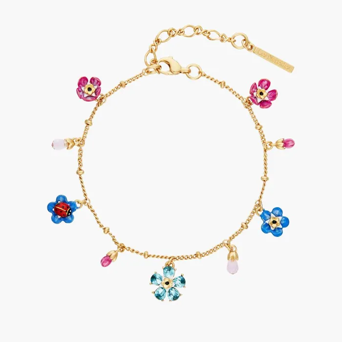 Les Nereides ForgetMeNot And Ladybird Faceted Crystal Flower Charm Bracelet Les Nereides Bracelets Les Nereides ForgetMeNot And Ladybird Faceted Crystal Flower Charm Bracelet Les Nereides Bracelets