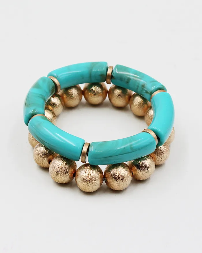 Metal Ball Resin Link Multiple Layered Bracelet 062022 Bracelets