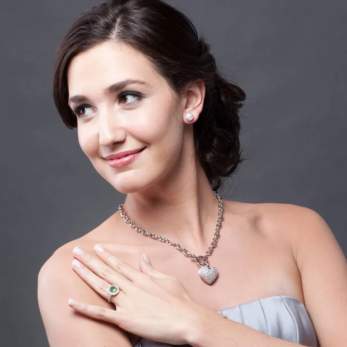 Necklaces BERRICLE Heart CZ Necklace and Earrings in SilverTone