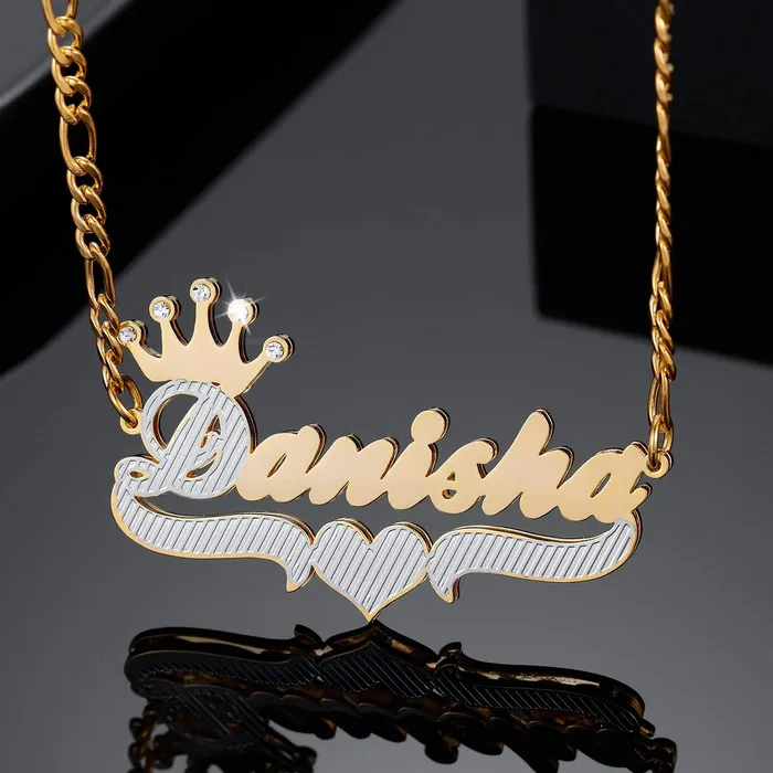 Novalico Necklaces Two Tone Crown CZ Name Necklace