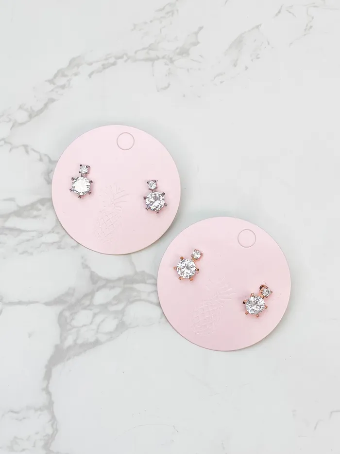 Prep Obsessed PR Earrings Cubic Zirconia Round Stud Earrings Silver