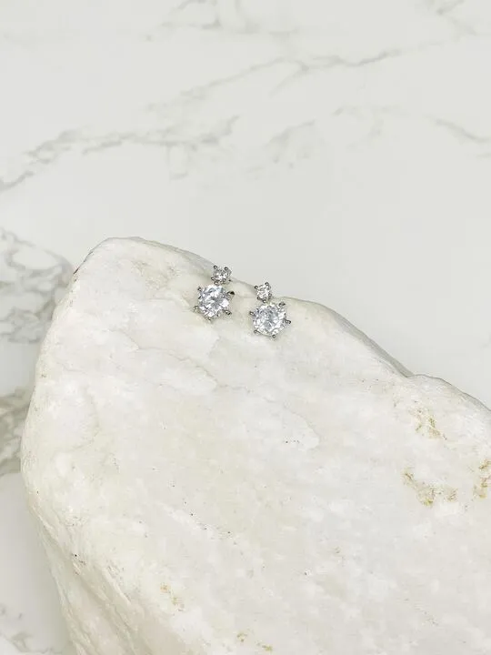 Prep Obsessed PR Earrings Cubic Zirconia Round Stud Earrings Silver