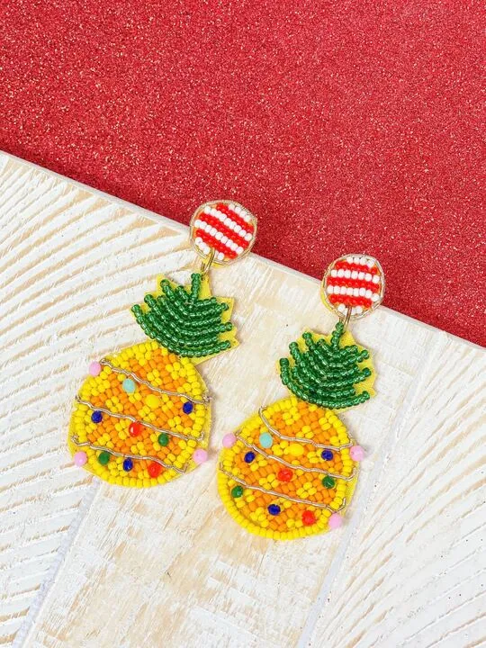 Prep Obsessed TL Earrings Christmas Pineapple Beaded Dangle Earrings