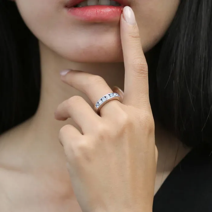 Rings BERRICLE Greyish Blue CZ Stackable Eternity Ring in Sterling Silver