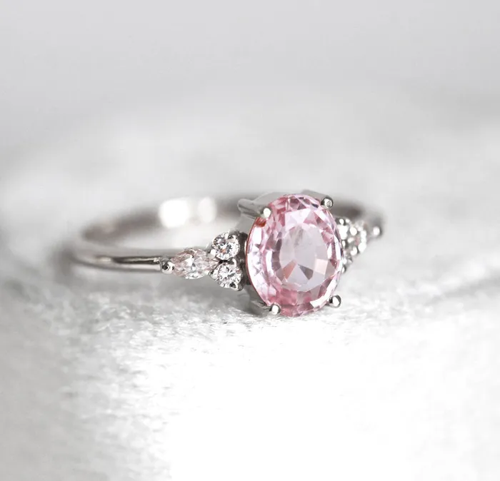 Rings Evelyn Peach Sapphire Diamond Ring Capucinne
