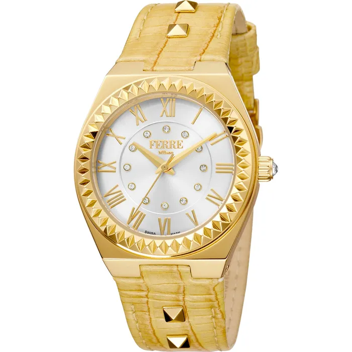 Watches Ferre Milano Watch Gold Case Beige Leather Strap WStone Ladies Watch Ferre Milano Watches Ferre Milano Watch Gold Case Beige Leather Strap WStone Ladies Watch Ferre Milano
