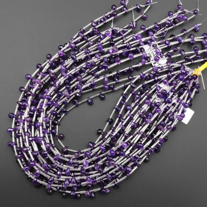 AAA Faceted Natural Purple Amethyst Teardrop Briolette Beads Good for Earrings 8x5mm 155 Strand Intrinsic Trading Earrings