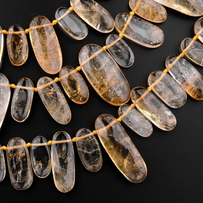 AAA Natural Golden Citrine Long Oval Pendant Beads Side Drilled Gemstone 155 Strand Intrinsic Trading Necklaces
