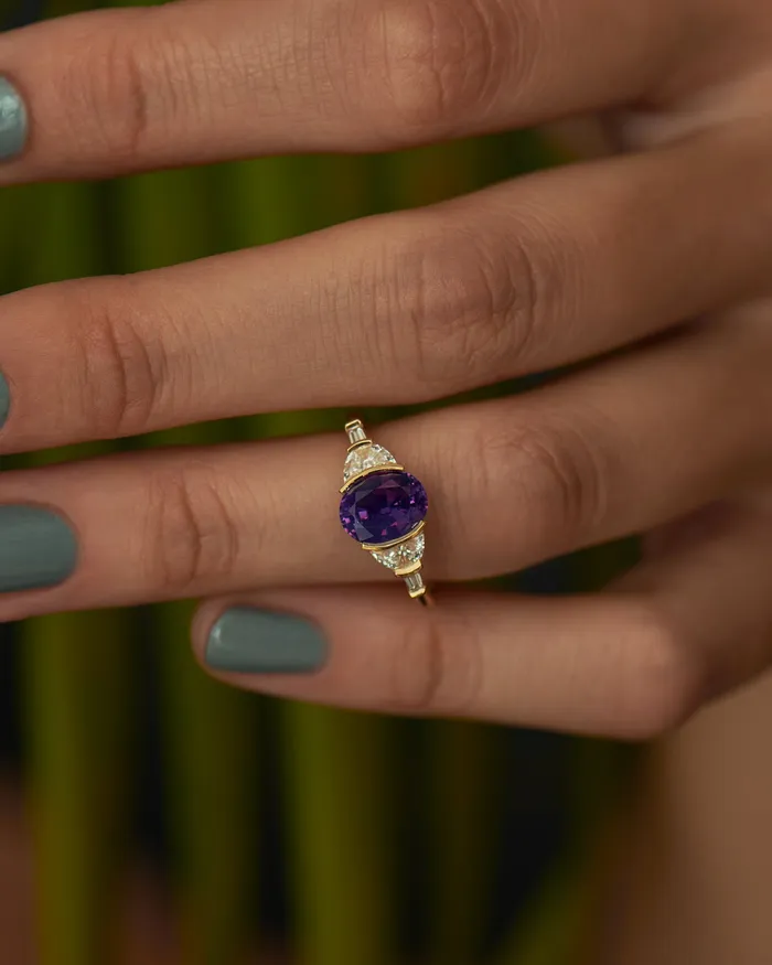 ARTEMER Rings Neptune Violet Sapphire Crescent Diamond Engagement Ring