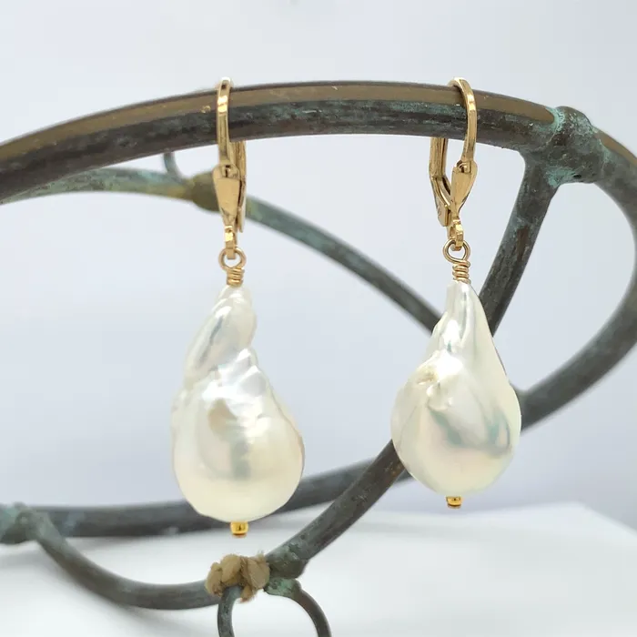 Baroque Pearl Drop Earrings Silver or Gold Q Evon Earrings