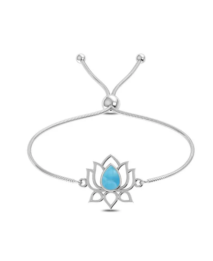 Buddha Groove Sterling Silver Adjustable Lotus Bolo Bracelet with Larimar Gemstone Bracelets Buddha Groove Sterling Silver Adjustable Lotus Bolo Bracelet with Larimar Gemstone Bracelets