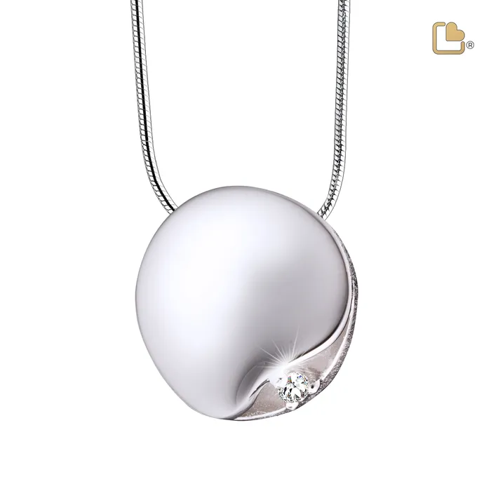 Circle with Crystal Rhodium Plated Sterling Silver Cremation Pendant LoveUrns Treasure Necklaces