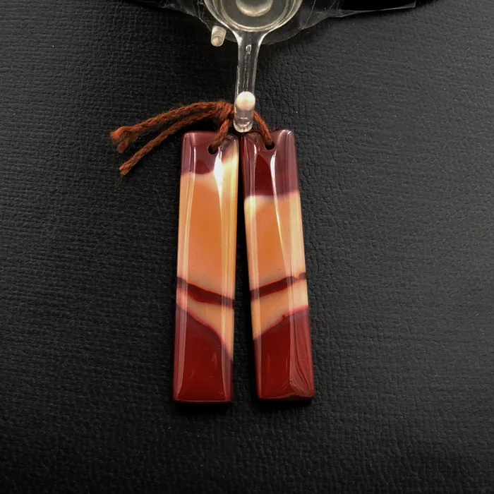 Drilled Australian Mookaite Jasper Earring Pair Matched Rectangle Gemstone Earrings Bead Pair Burgundy Maroon Red Yellow Sunset Colors Intrinsic Trading Earrings