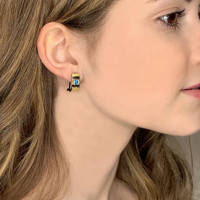 Earrings Black and Gold Gemstone Earrings Blue Topaz Q Evon