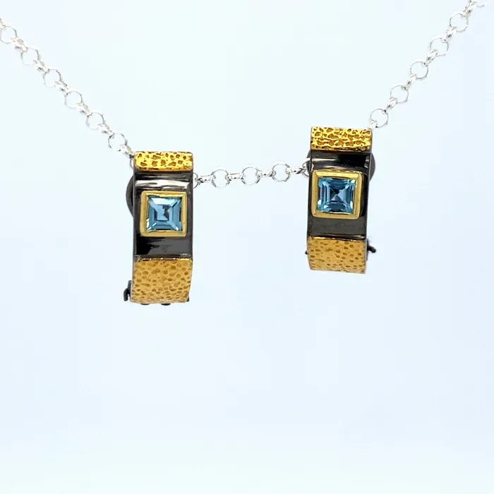 Earrings Black and Gold Gemstone Earrings Blue Topaz Q Evon
