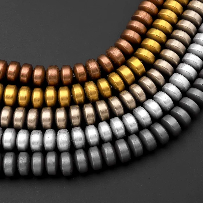 Intrinsic Trading Rings Matte Hematite Smooth Rondelle Wheel Saucer Beads 3mm 4mm 6mm Titanium Silver Gold Bronze Champagne Gunmetal Black Colors 155 Strand