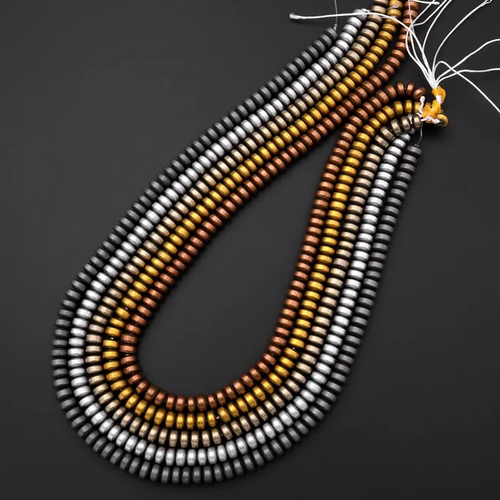 Intrinsic Trading Rings Matte Hematite Smooth Rondelle Wheel Saucer Beads 3mm 4mm 6mm Titanium Silver Gold Bronze Champagne Gunmetal Black Colors 155 Strand
