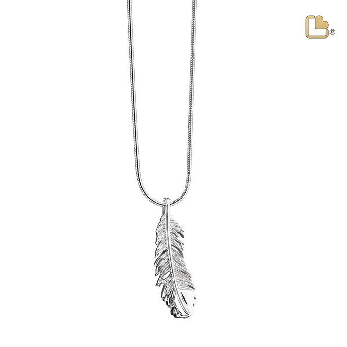 LoveUrns Treasure Feather Sterling Silver Cremation Pendant Necklaces