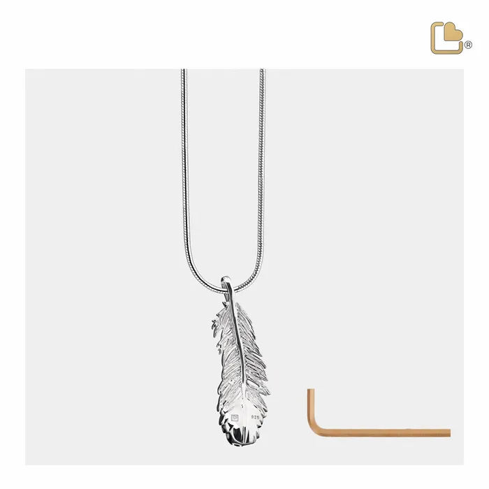 LoveUrns Treasure Feather Sterling Silver Cremation Pendant Necklaces