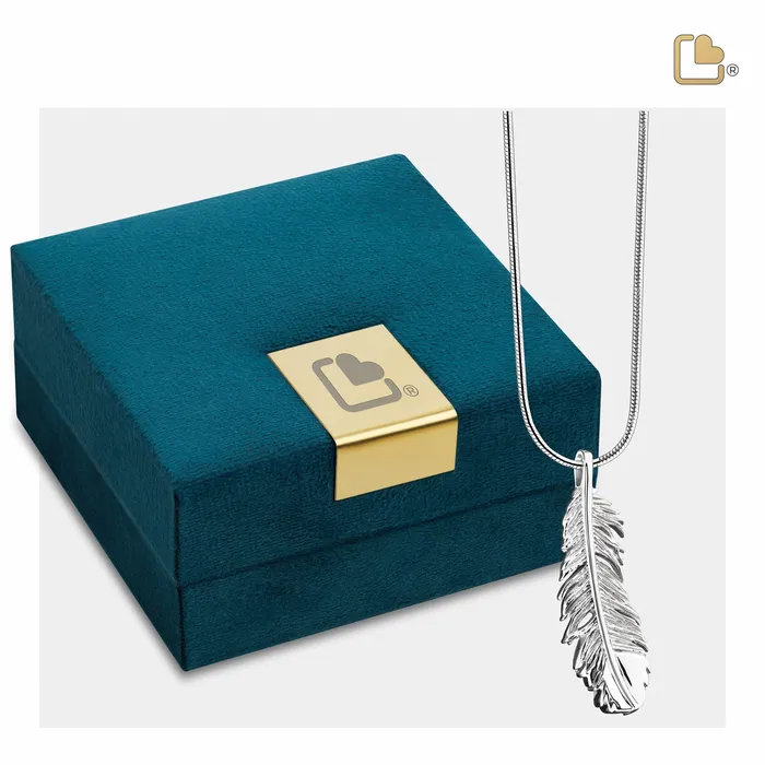 LoveUrns Treasure Feather Sterling Silver Cremation Pendant Necklaces