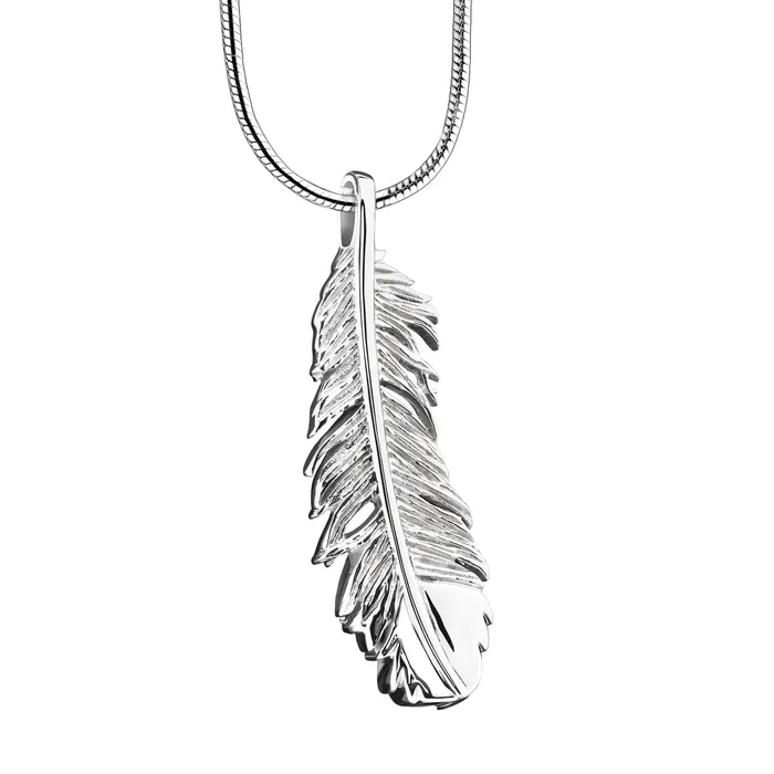 LoveUrns Treasure Feather Sterling Silver Cremation Pendant Necklaces