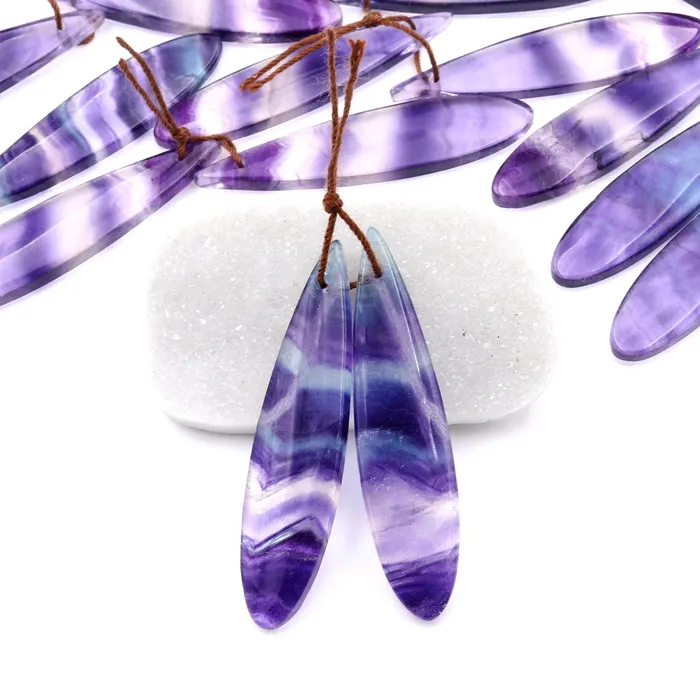 Natural Purple Fluorite Teardrop Earring Pair Drilled Gemstone Matched Beads A5 Intrinsic Trading Earrings