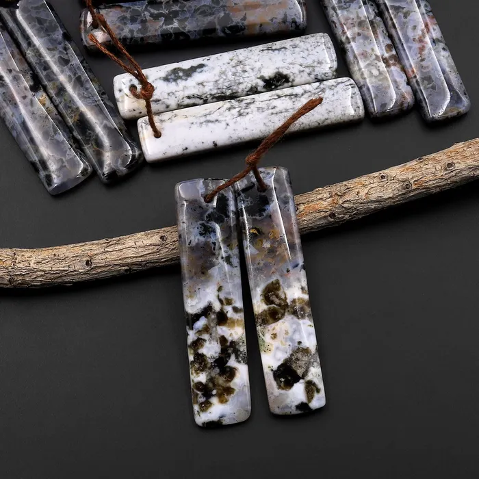 Natural Stormy Drak Gray Ocean Jasper Rectangle Earring Pair Matched Gemstone Beads Intrinsic Trading Earrings