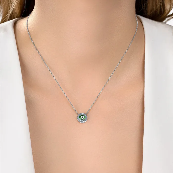 Necklaces Evil Eye Diamond Necklace Hand crafted in 18k white gold and set with 32 highquality round brilliant cut diamonds
