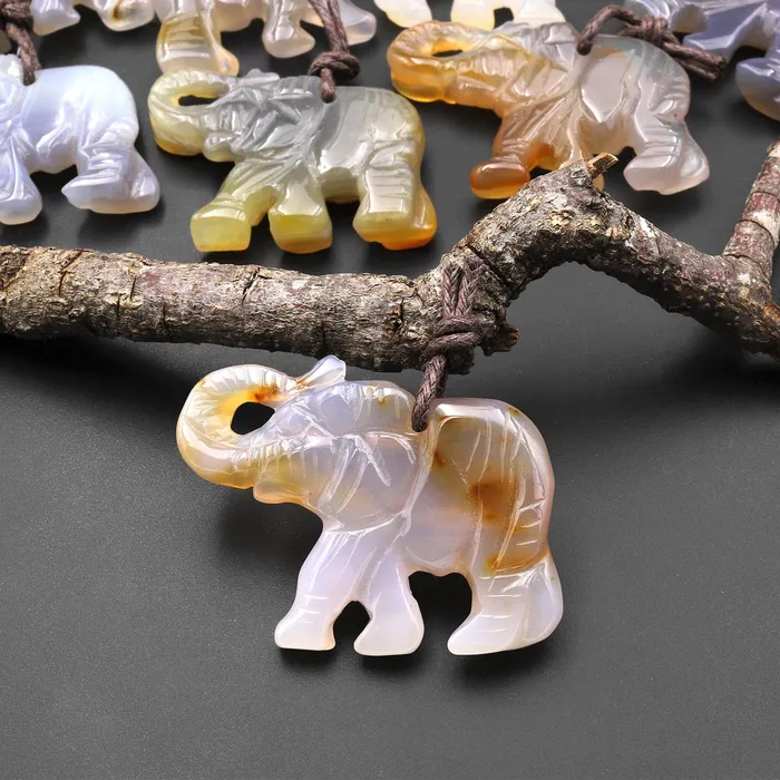 Necklaces Intrinsic Trading HandCarved Natural Carnelian Agate Elephant Pendant A2