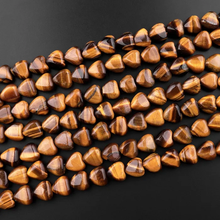 Necklaces Intrinsic Trading Natural Tigers Eye Heart Beads 10mm 12mm Gemstone 155 Strand