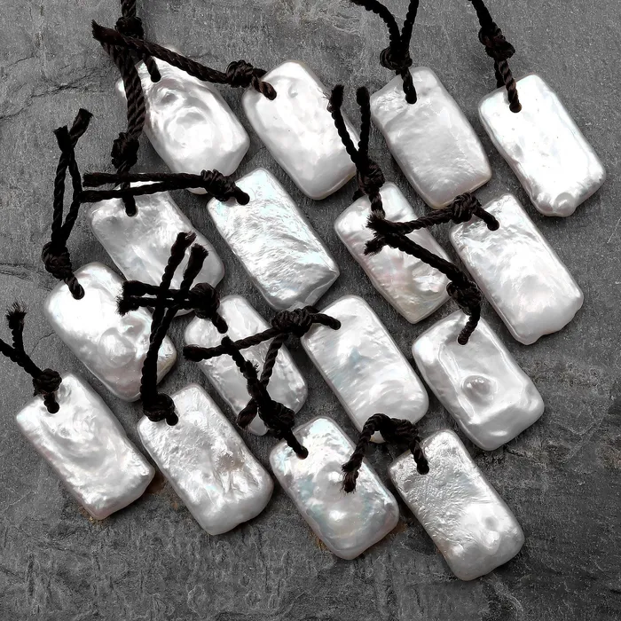 Necklaces Natural White Rectangle Freshwater Pearl Pendant Drilled Focal Bead Intrinsic Trading