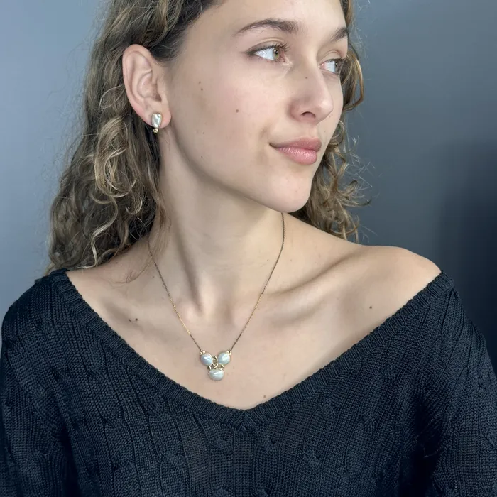 Necklaces Q Evon 14k South Sea Keshi Pearl Necklace with Champagne Diamond