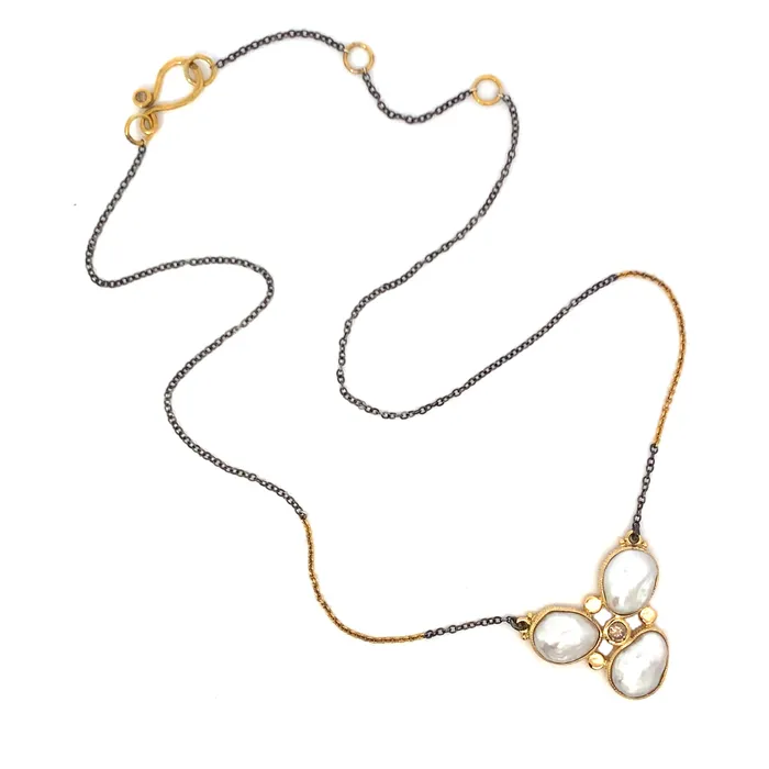 Necklaces Q Evon 14k South Sea Keshi Pearl Necklace with Champagne Diamond