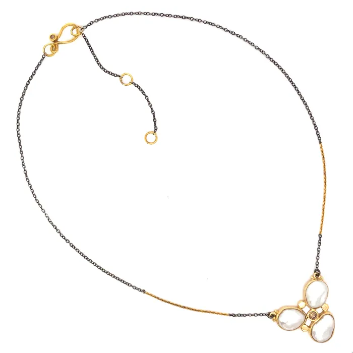 Necklaces Q Evon 14k South Sea Keshi Pearl Necklace with Champagne Diamond