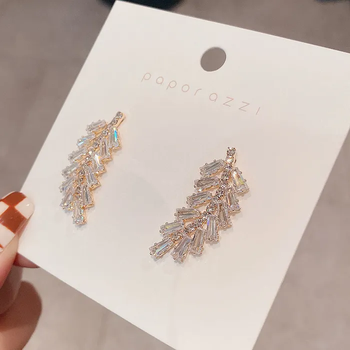 Refined by AnnaKaci Earrings Feather Shaped Crystal Earrings