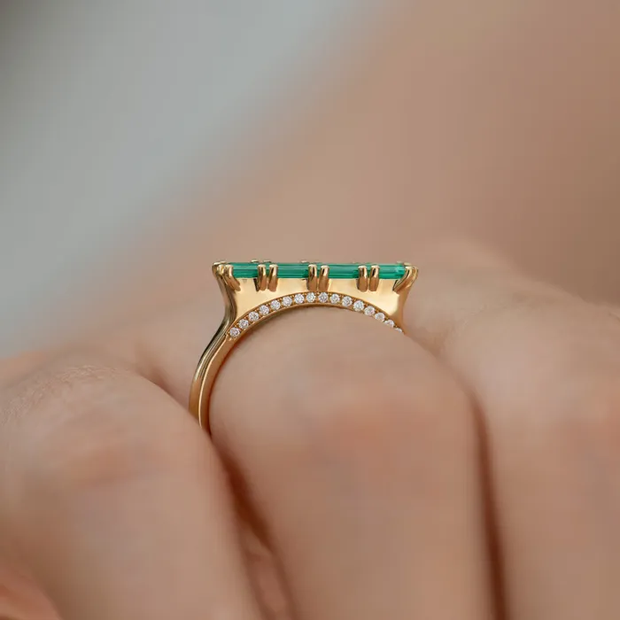 Rings ARTEMER Lab Grown Emerald Long Baguette Statement Ring