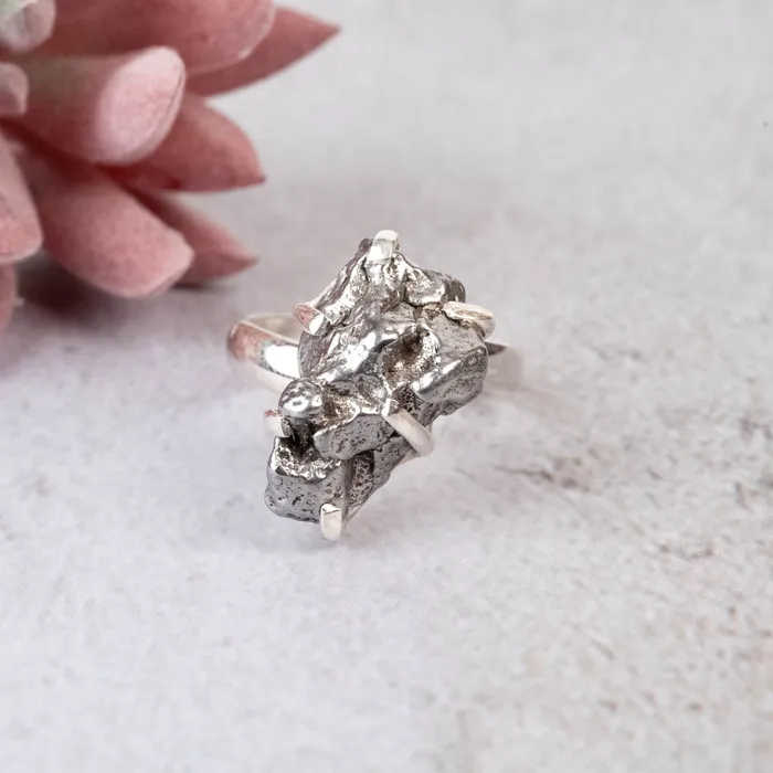 Rings InnerVision Crystals Muonionalusta Meteorite Ring 18x12mm Size 7 Adjustable 925 Silver
