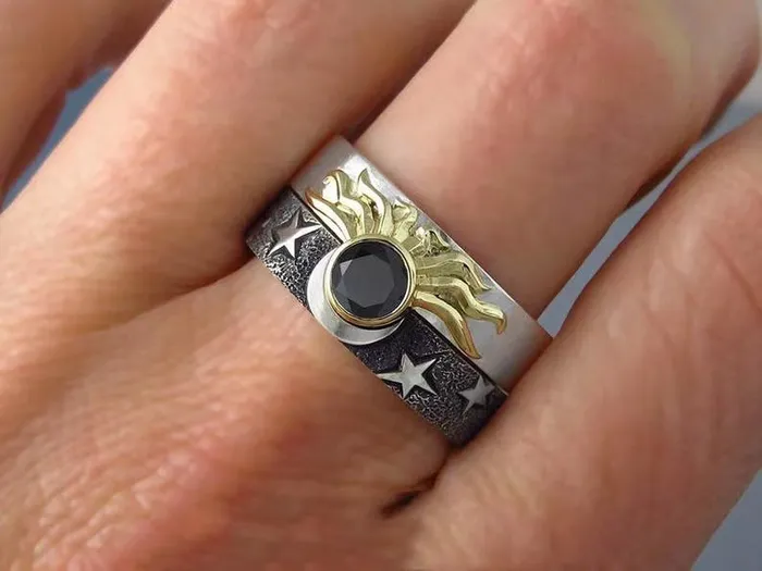Rings Viking Trinkets Sol and Mani Metal Alloy Ring with Gold Plated inlay