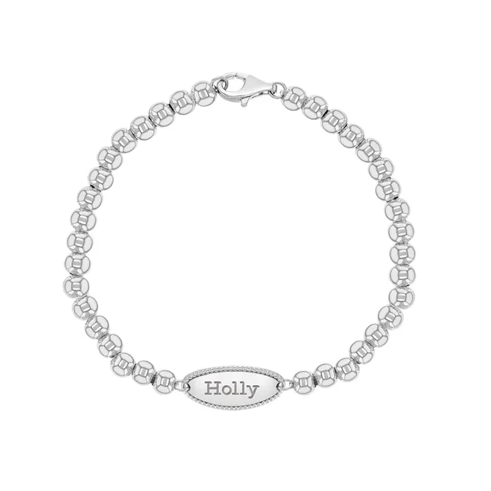 555 Round Beads Fancy ID Plate BabyToddlerKids Bracelet Sterling Silver Kids Final Sale Bracelets