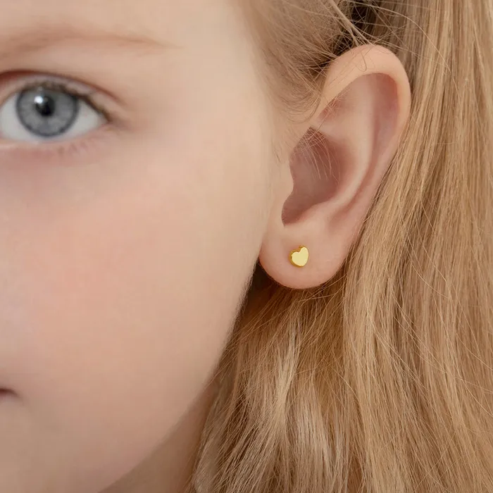 Baby Screw Back Earrings Earrings 14k Gold Classic Polished Heart Baby Toddler Kids Earrings Safety Screw Back