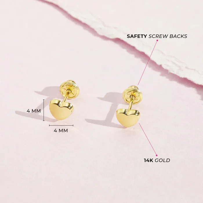 Baby Screw Back Earrings Earrings 14k Gold Classic Polished Heart Baby Toddler Kids Earrings Safety Screw Back