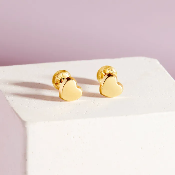 Baby Screw Back Earrings Earrings 14k Gold Classic Polished Heart Baby Toddler Kids Earrings Safety Screw Back