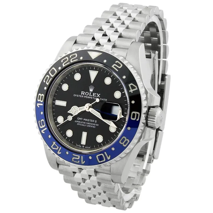 Bracelets Happy Jewelers Rolex Mens GMTMaster II BATGIRL Stainless steel 40mm Black Dot Dial Watch Reference 126710BLNR