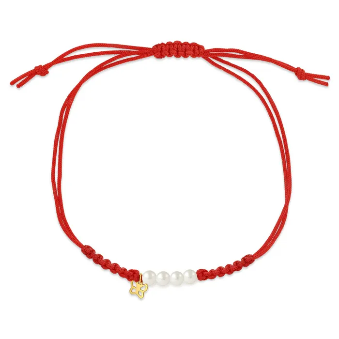 Bracelets Teen Final Sale 14k Gold Red Fortune Freshwater Pearl Kids Teen Bracelet Butterfly Charm