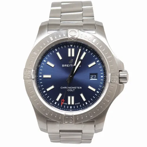 Breitling Mens Colt Stainless Steel 44mm Blue Stick Dial Watch Reference A17388 Happy Jewelers Watches Breitling Mens Colt Stainless Steel 44mm Blue Stick Dial Watch Reference A17388 Happy Jewelers Watches