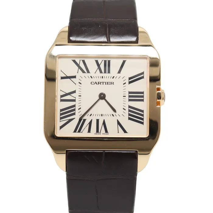 Cartier Santos Dumont Yellow Gold 35mm White Roman Numeral Dial Watch Reference W2009251 Happy Jewelers Watches Cartier Santos Dumont Yellow Gold 35mm White Roman Numeral Dial Watch Reference W2009251 Happy Jewelers Watches