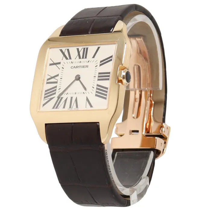 Cartier Santos Dumont Yellow Gold 35mm White Roman Numeral Dial Watch Reference W2009251 Happy Jewelers Watches
