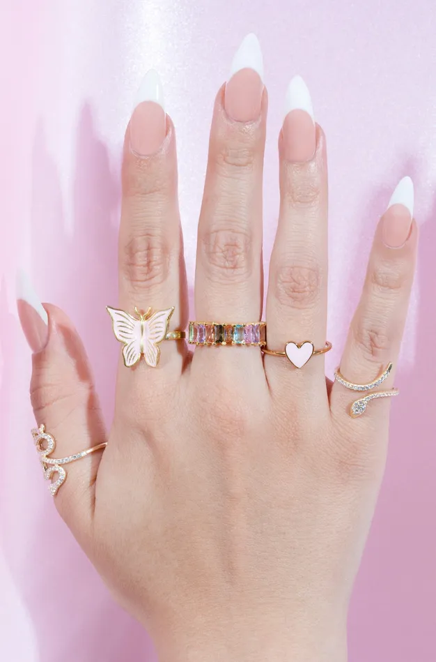 Chvker Jewelry Rings Pink Enamel Butterfly 925 Ring