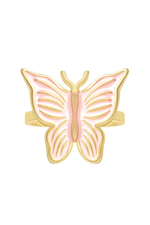 Chvker Jewelry Rings Pink Enamel Butterfly 925 Ring