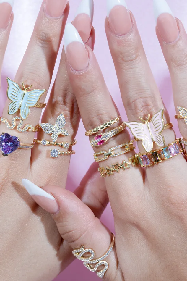 Chvker Jewelry Rings Pink Enamel Butterfly 925 Ring